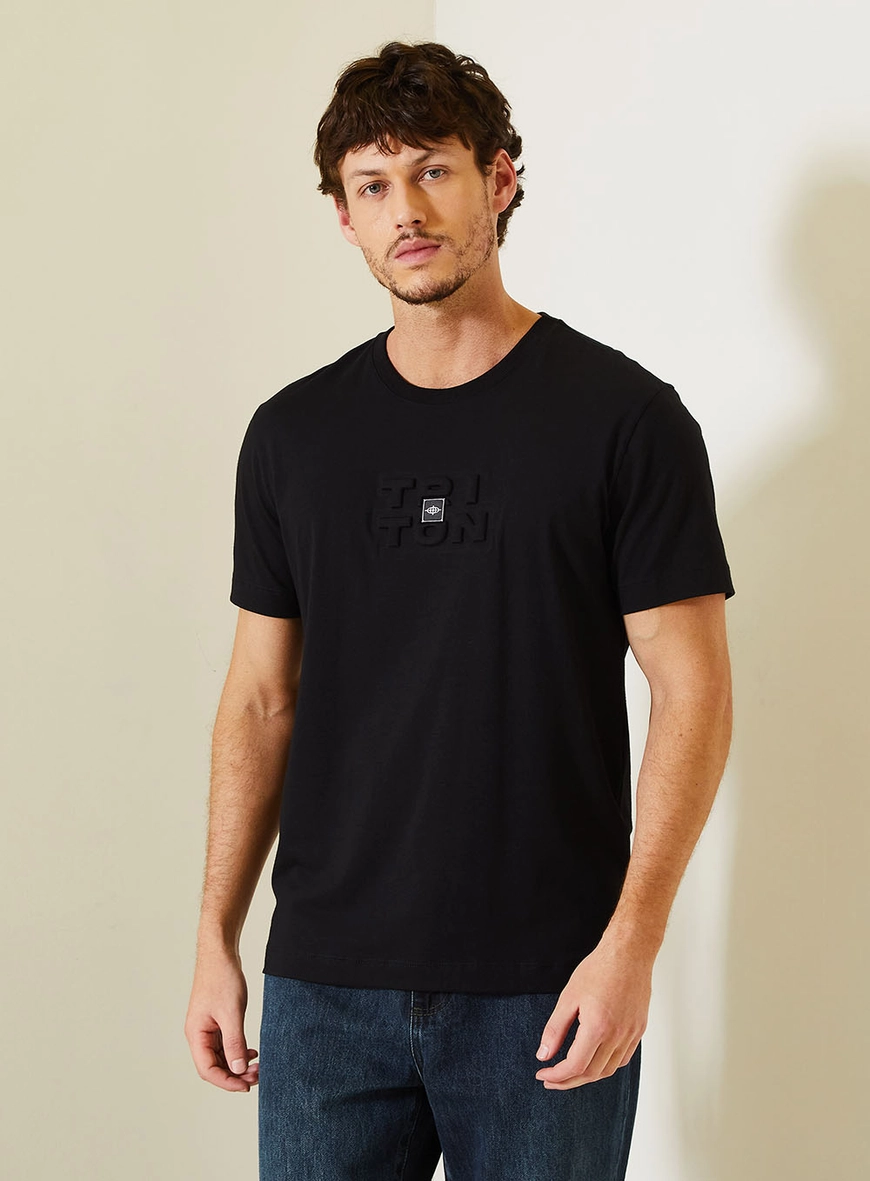 Camiseta New Fit De Malha Com Bordado Preto 1