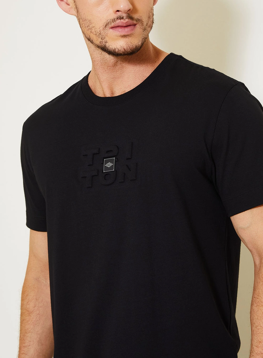 Camiseta New Fit De Malha Com Bordado Preto 4