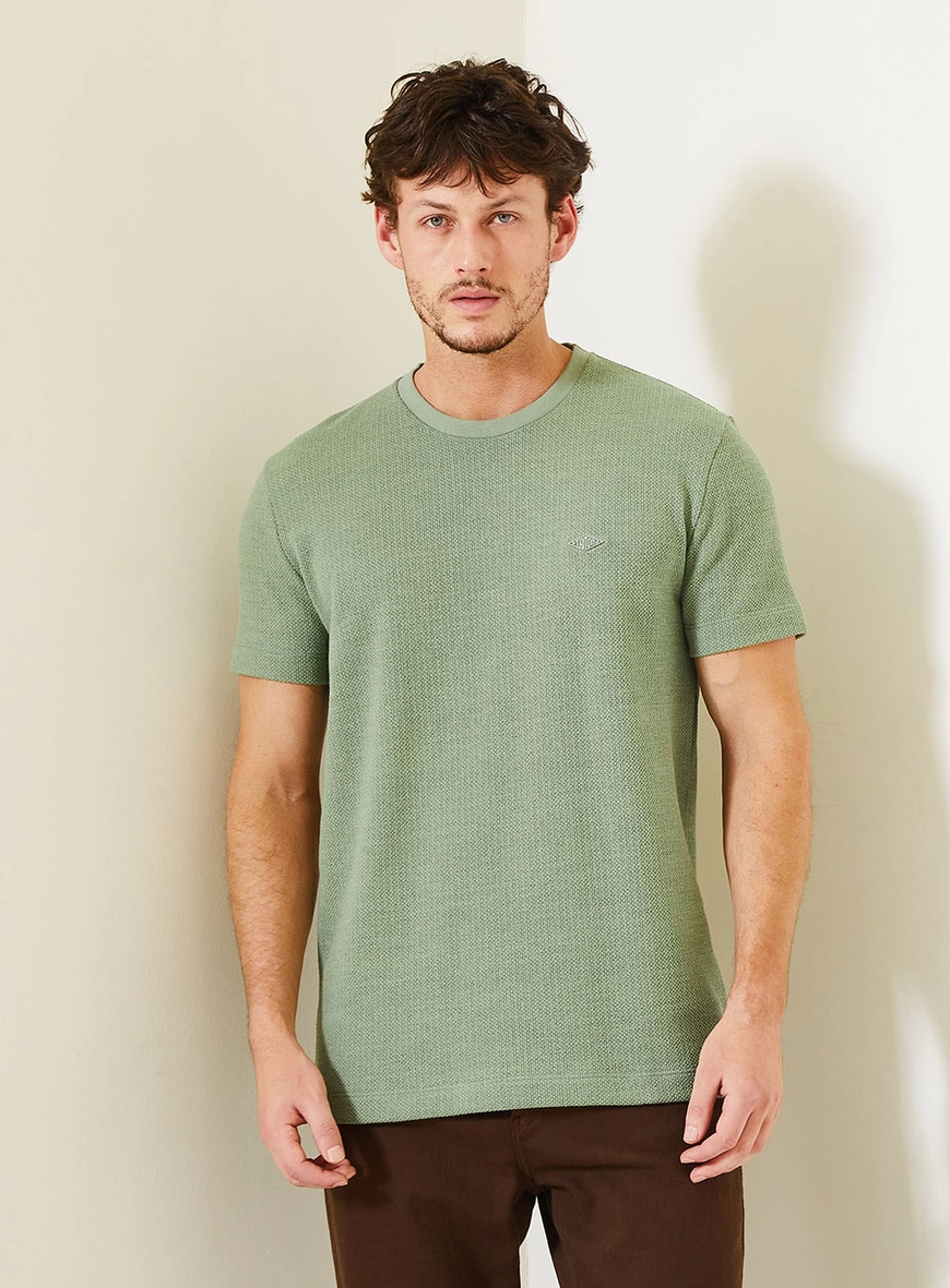 Camiseta New Masculina Em Malha Texturizada Verde 2