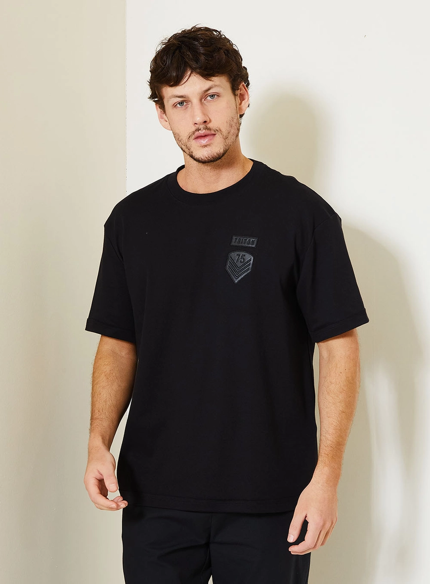Camiseta Masculina Básica Com Bordado Preto 1