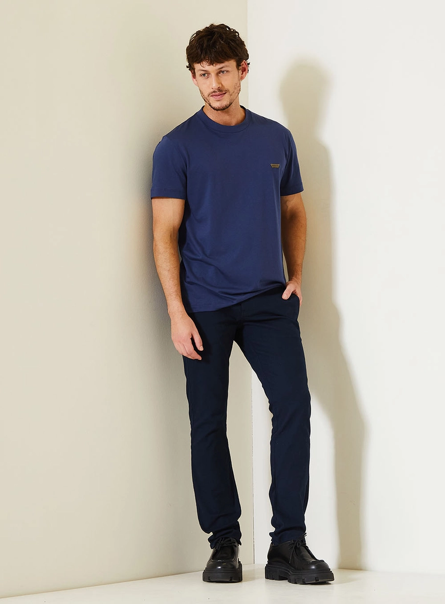 Camiseta New Masculina Com Bordado Metálico Azul 1