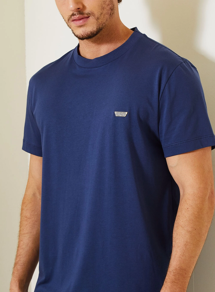 Camiseta New Masculina Com Bordado Metálico Azul 3