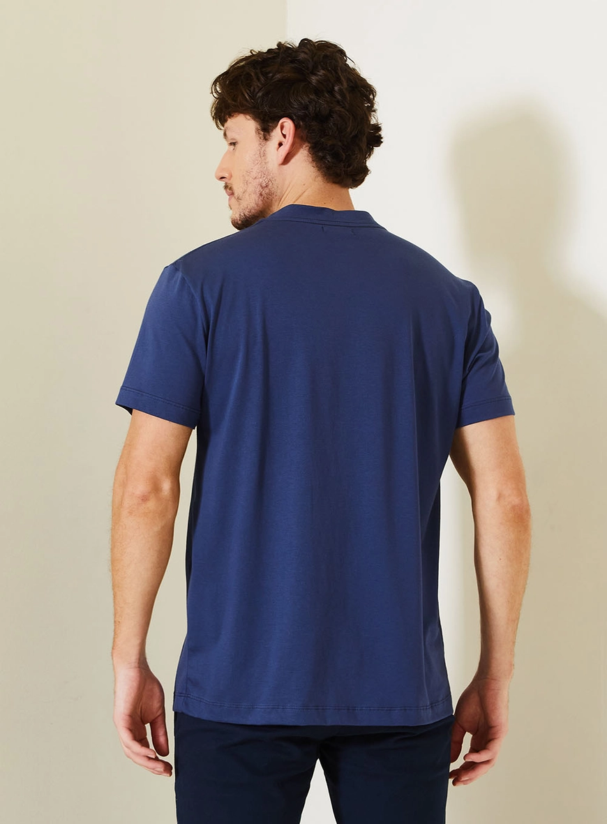 Camiseta New Masculina Com Bordado Metálico Azul 4