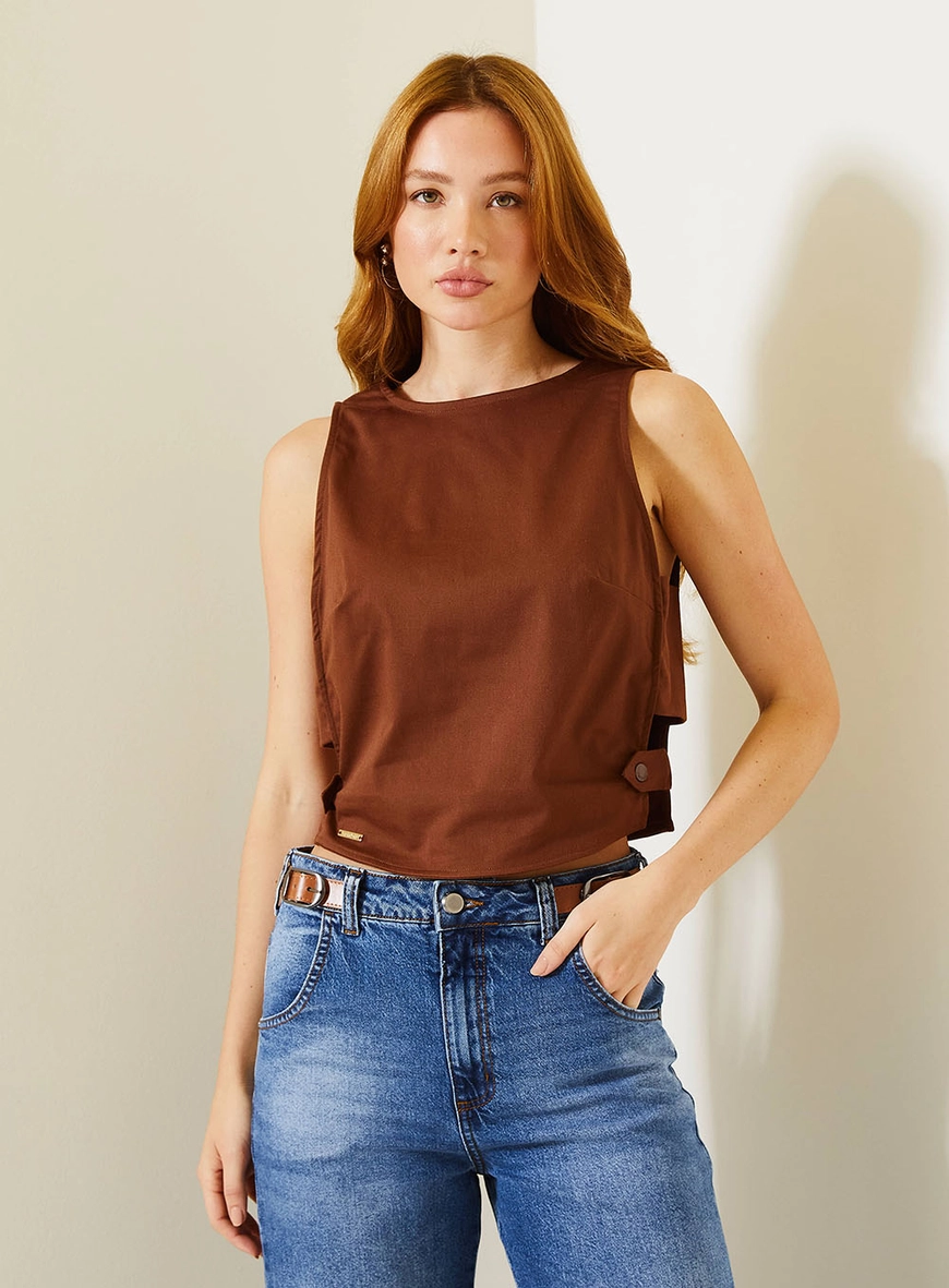 Blusa Comfort Com Botões Laterais Marrom 1