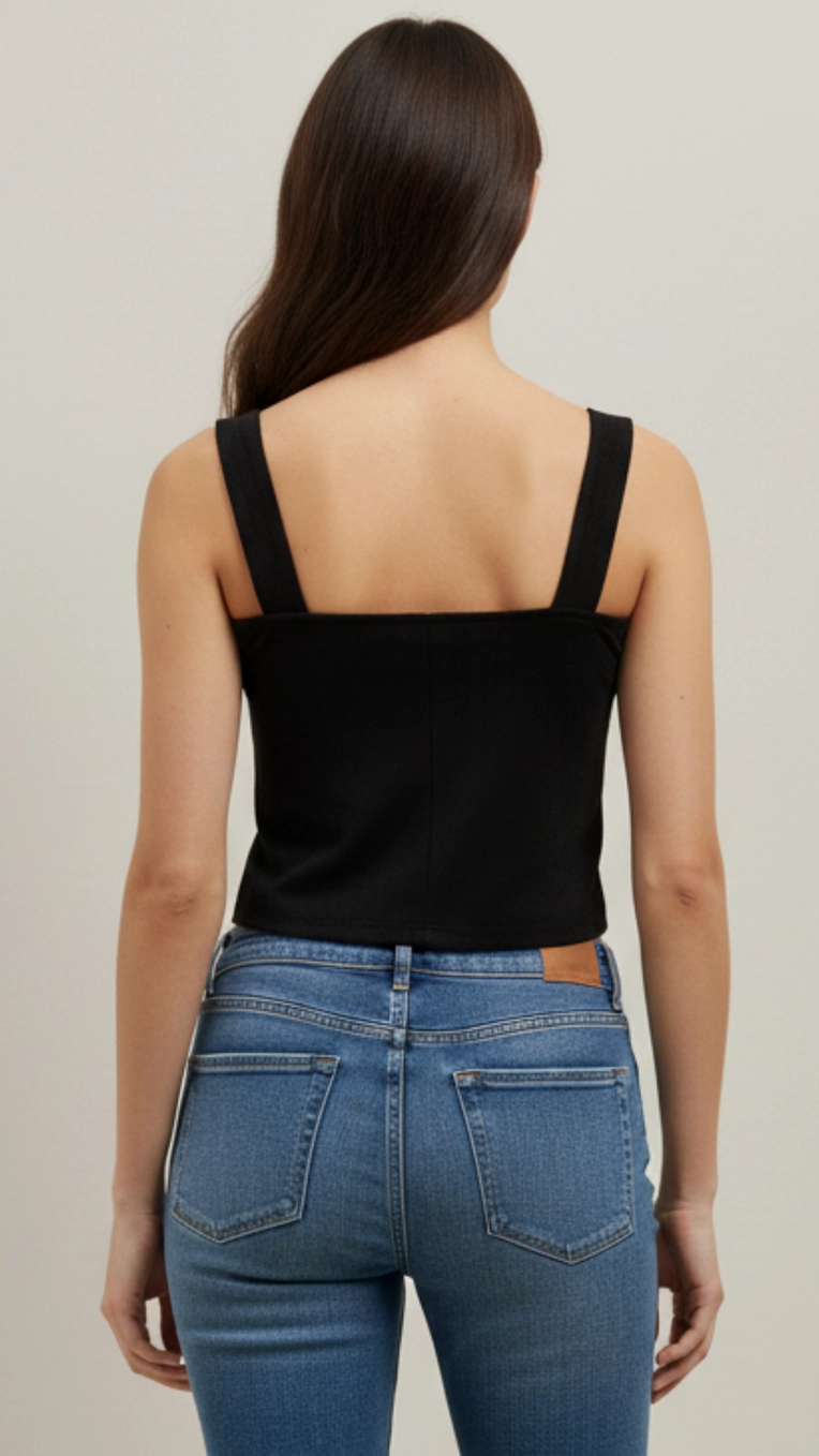 Blusa Suede Slim Com Alças Largas Preto 2