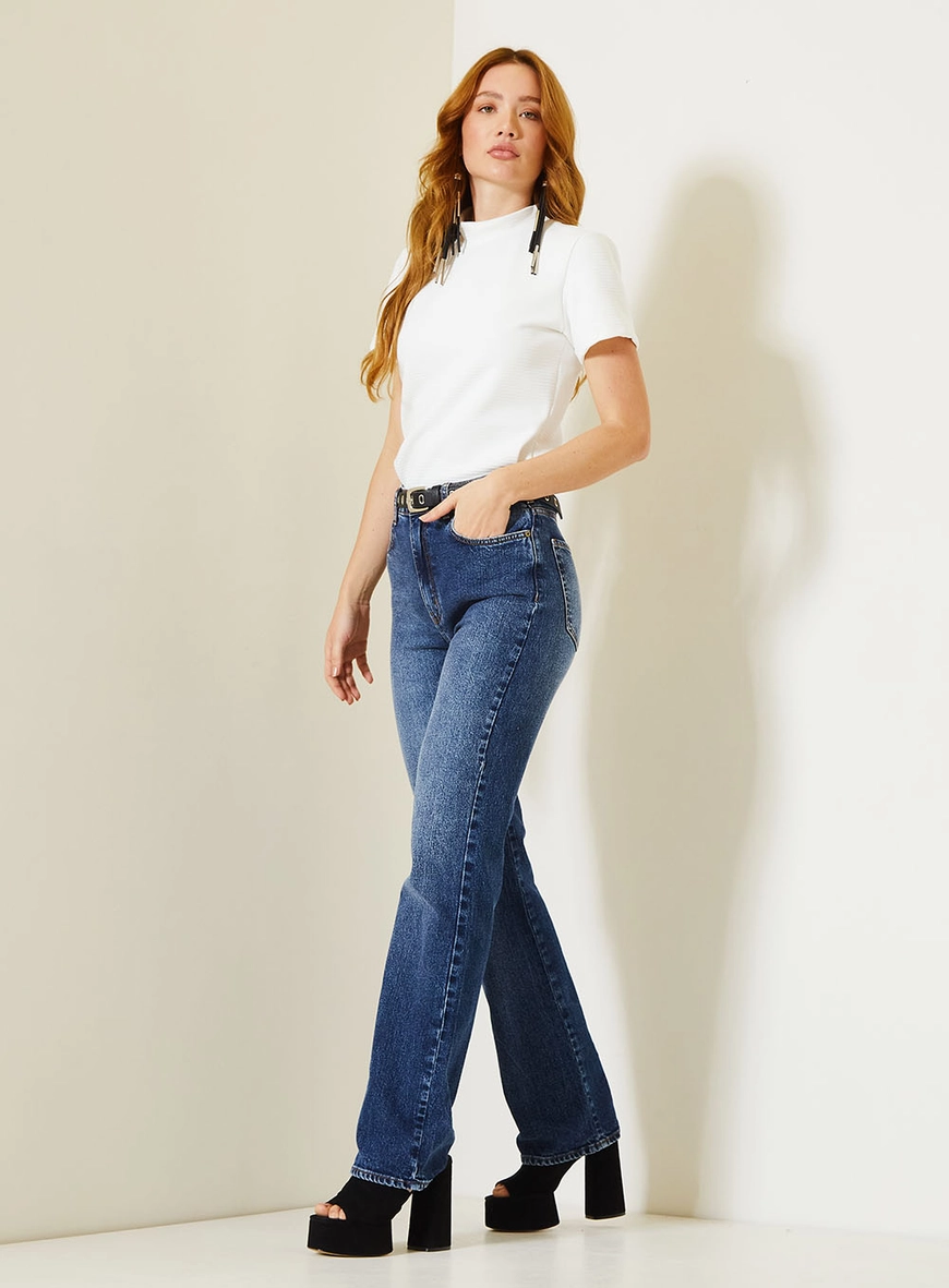 Blusa Slim Feminina Com Gola Alta E Manga Curta Off Shell 3