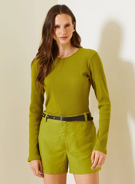 Blusa Slim Canelada Com Manga Longa