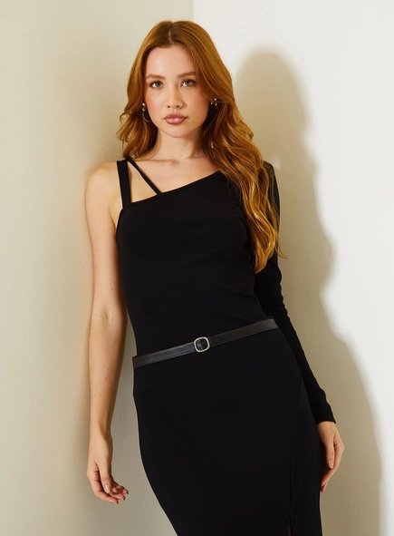 Blusa Slim Com Uma Alça E Manga Longa Única