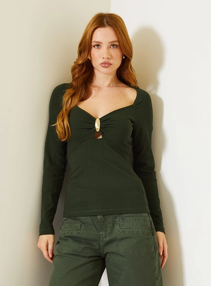 Blusa Slim Manga Longa Com Aviamento Busto
