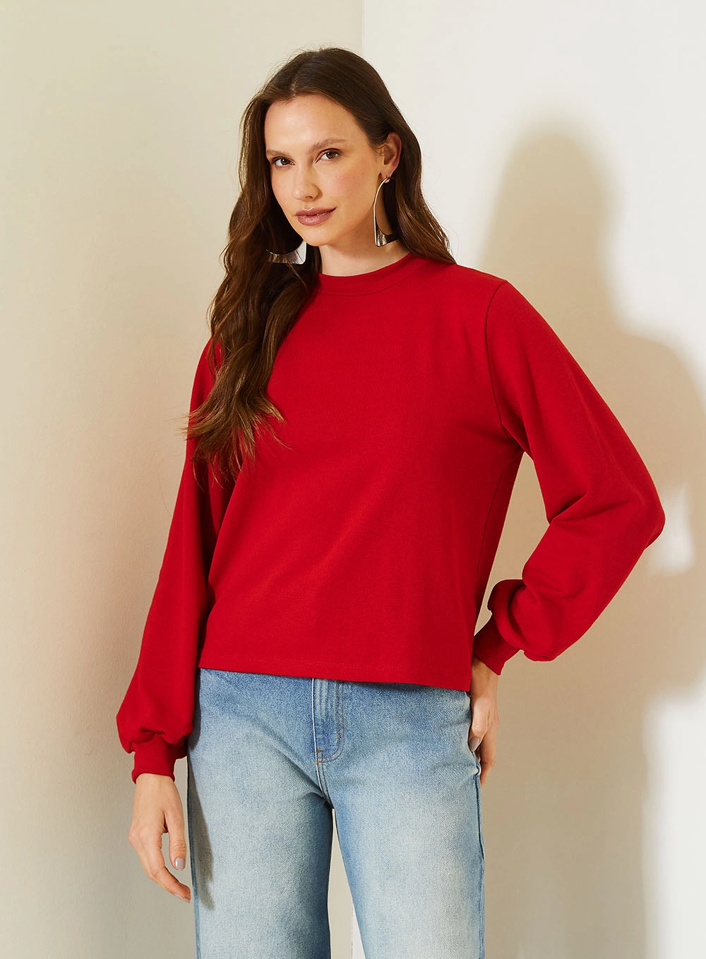Blusão Feminino Comfort Manga Longa Vermelho 2