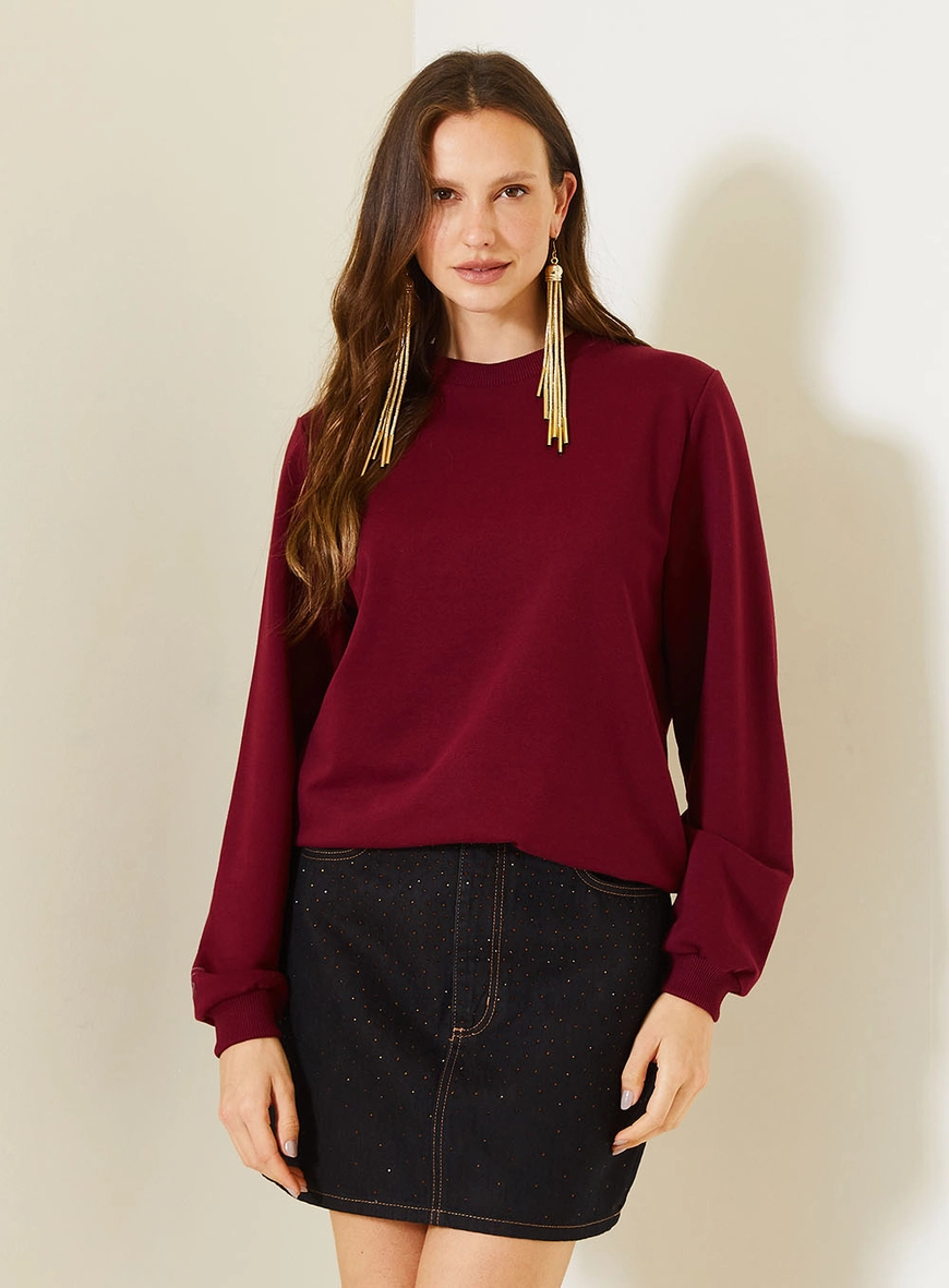 Blusão Comfort Feminino Com Punhos Marcados Bordô 1