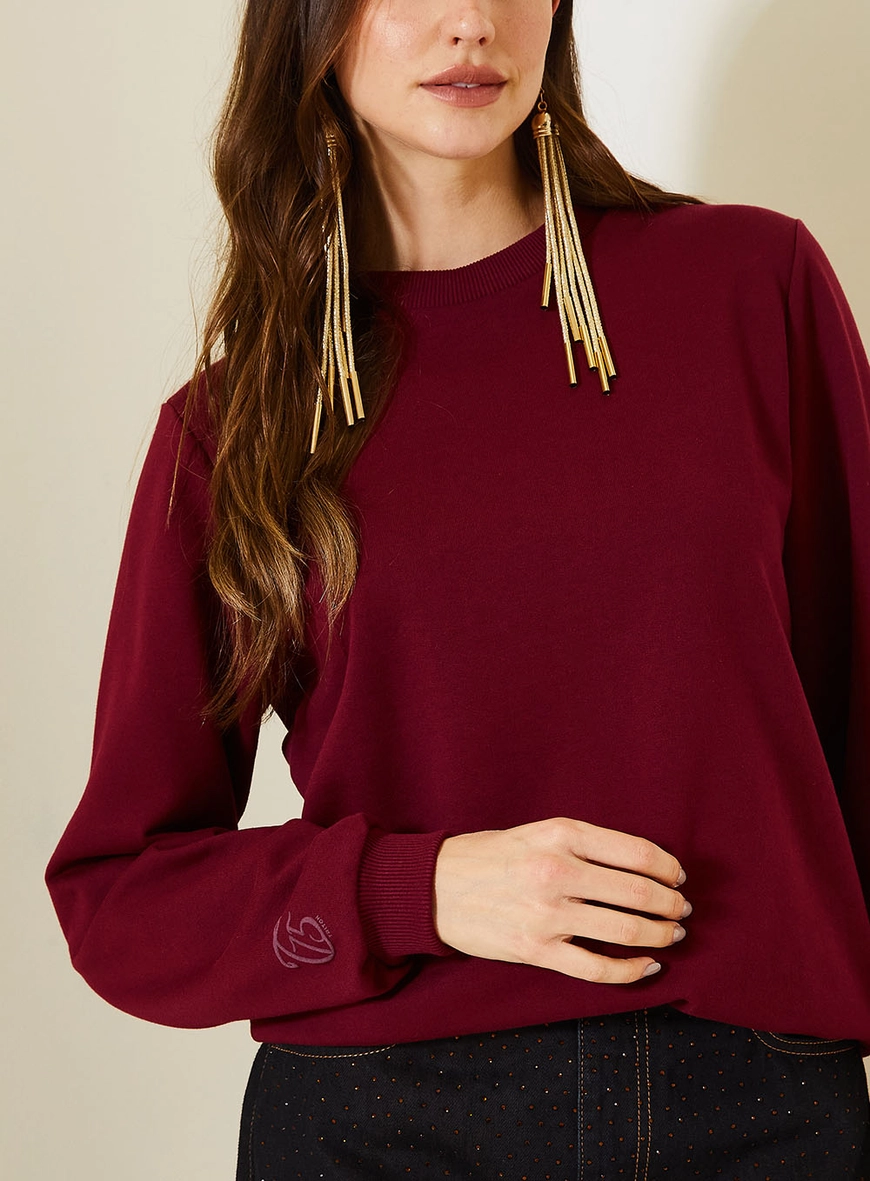 Blusão Comfort Feminino Com Punhos Marcados Bordô 4