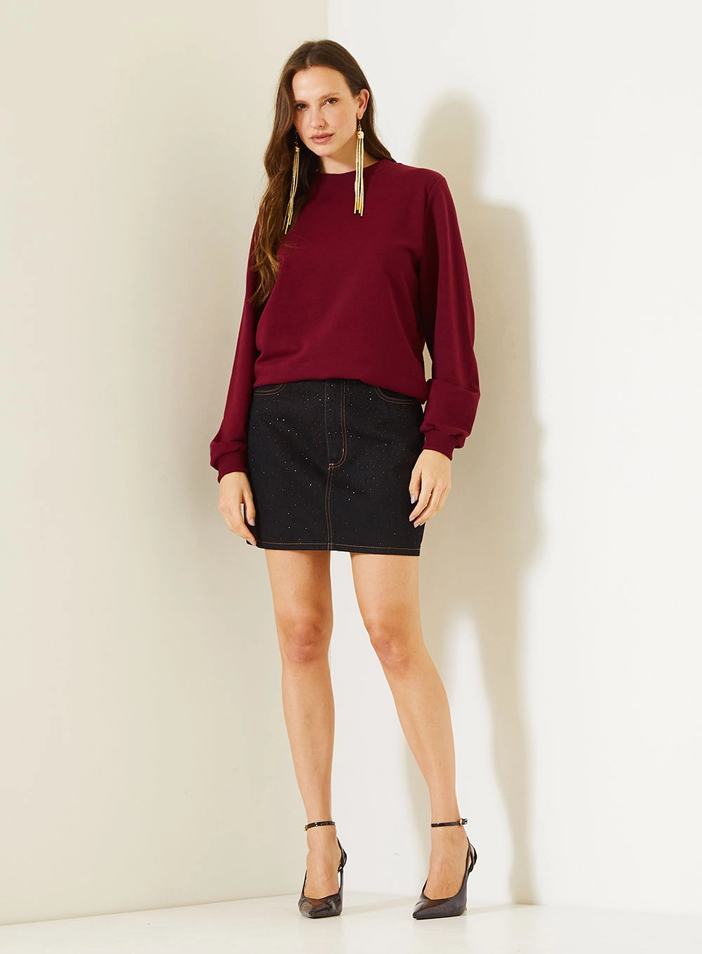 Blusão Comfort Feminino Com Punhos Marcados Bordô 3