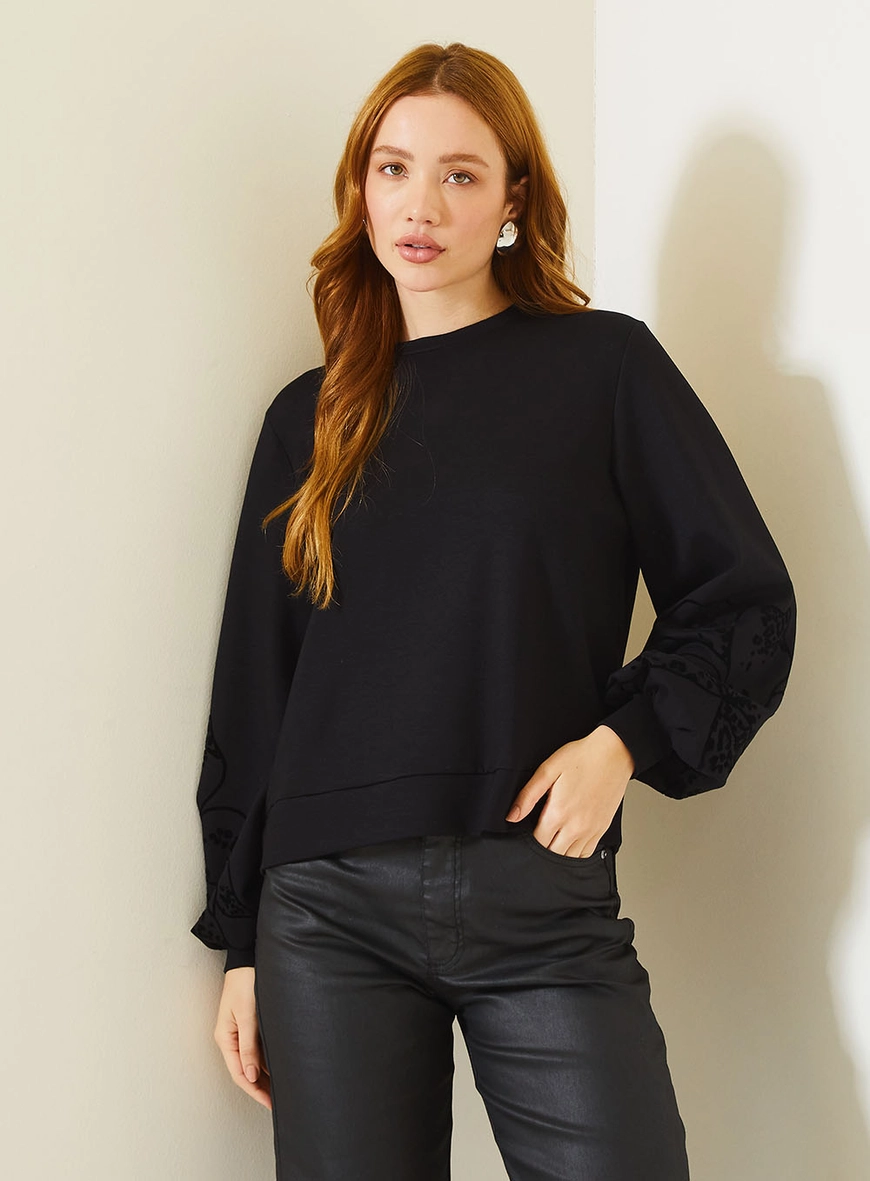 Blusão Comfort Feminino Com Manga Bufante Preto 2