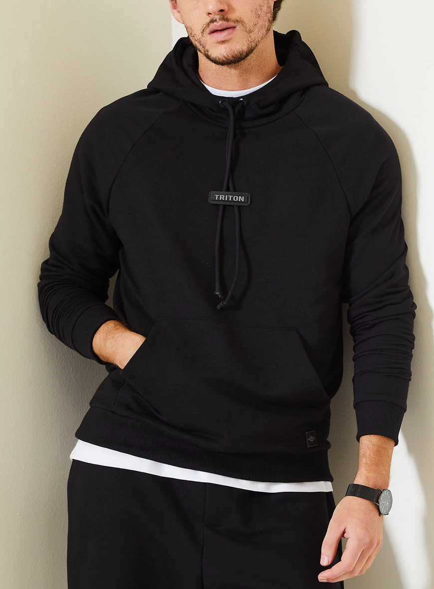 Blusão Fleece Masculino Com Bolso Canguru Preto 3