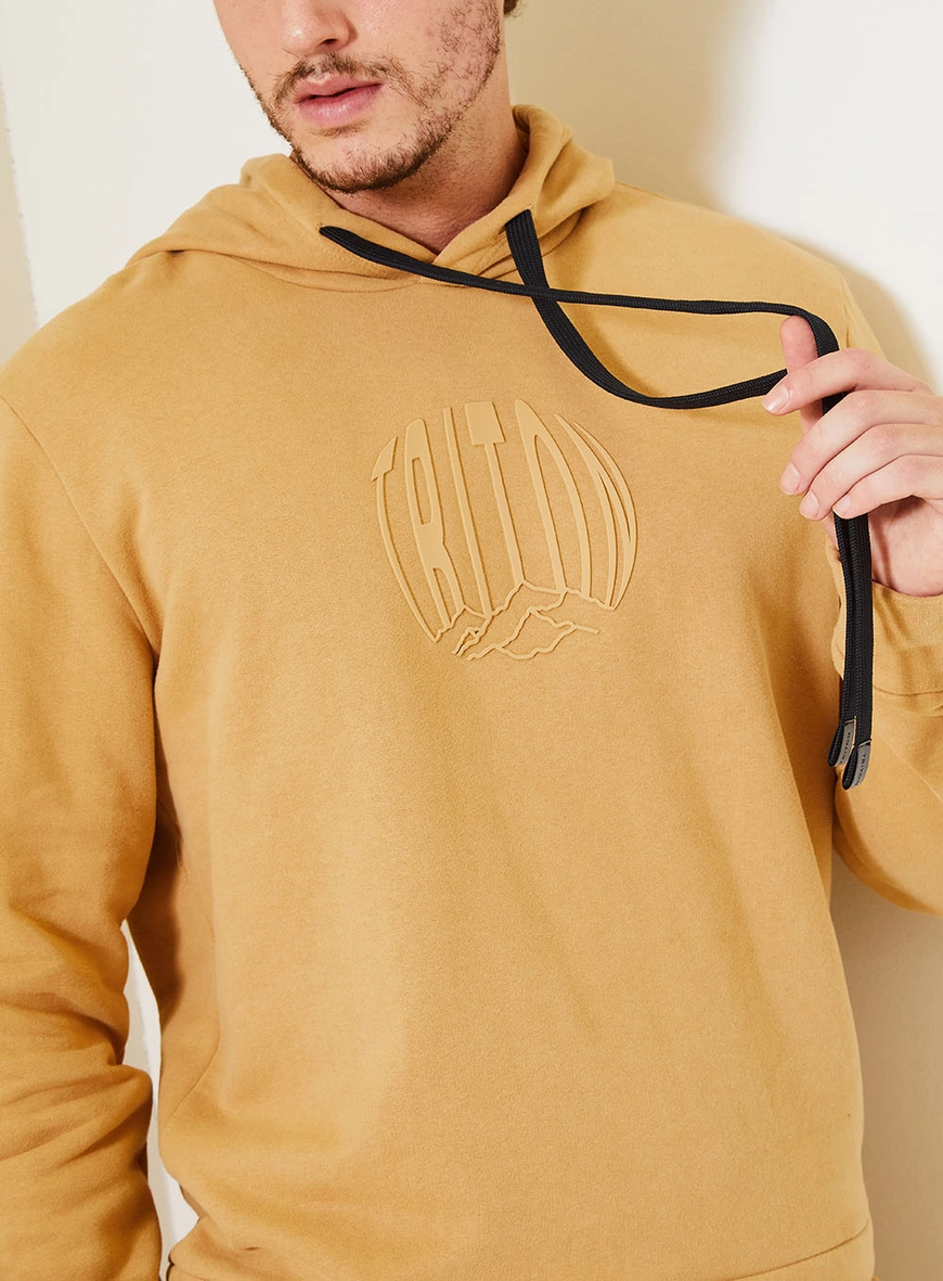 Blusão Moletom Fleece Com Capuz E Logo Central Bege 4