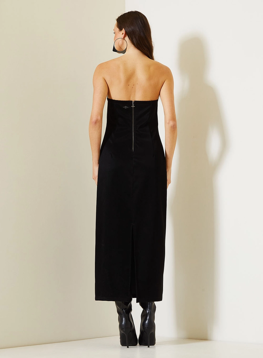 Vestido Midi Tomara Que Caia Com Zíper Costas Preto 4