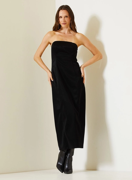 Vestido Midi Tomara Que Caia Com Zíper Costas