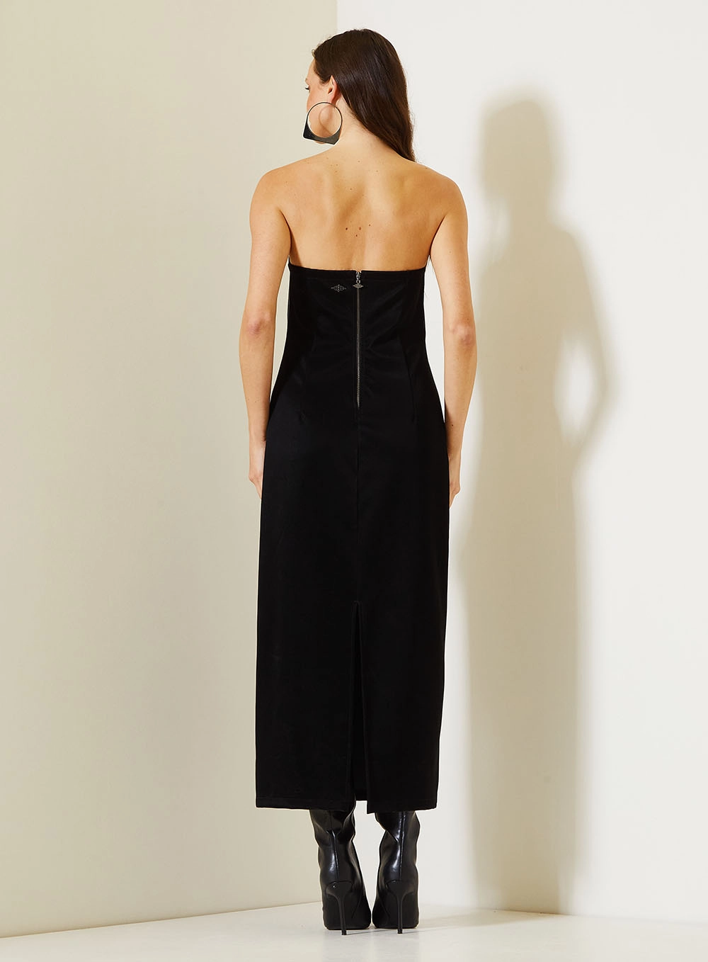 Vestido Midi Tomara Que Caia Com Zíper Costas Preto 4