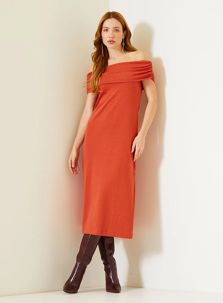 Vestido Midi Comfort Com Detalhe De Ombro A Ombro