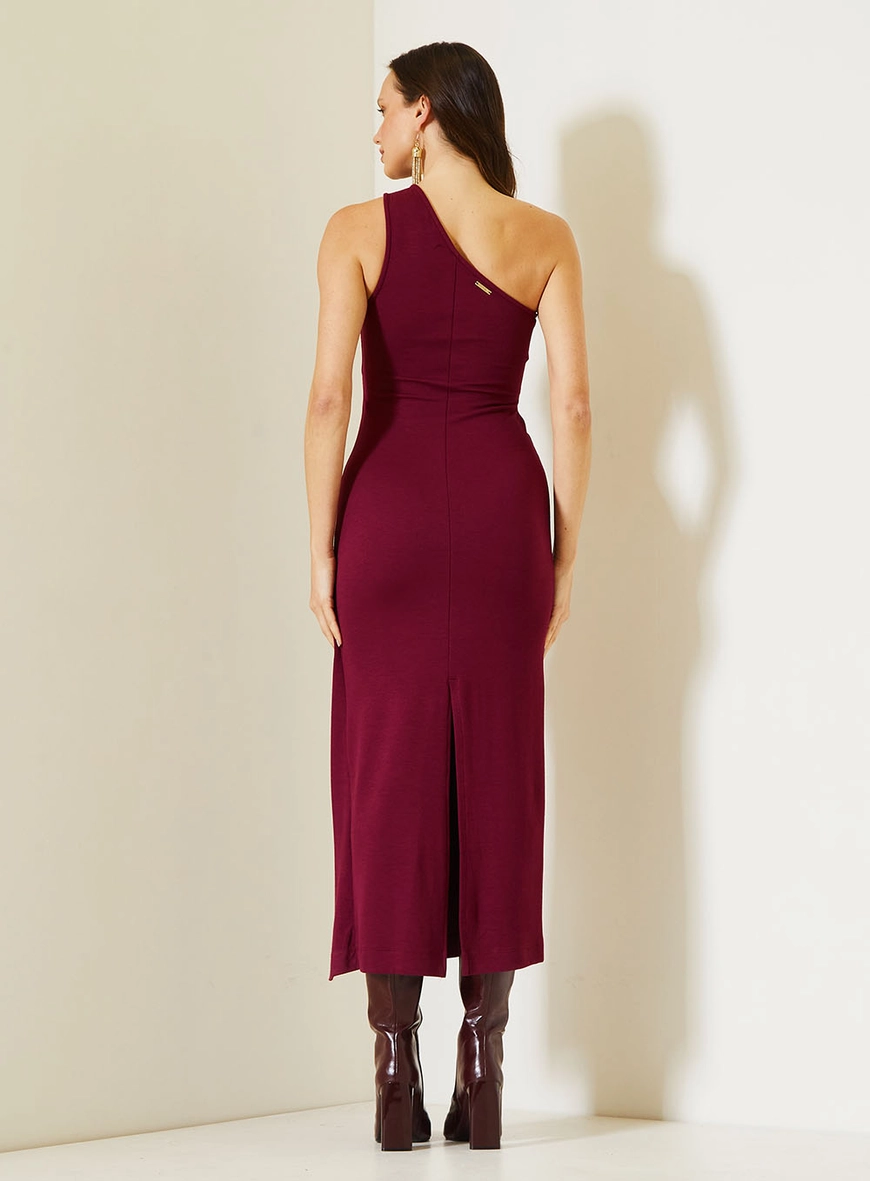 Vestido Midi Comfort Com Alça Única Bordô 4