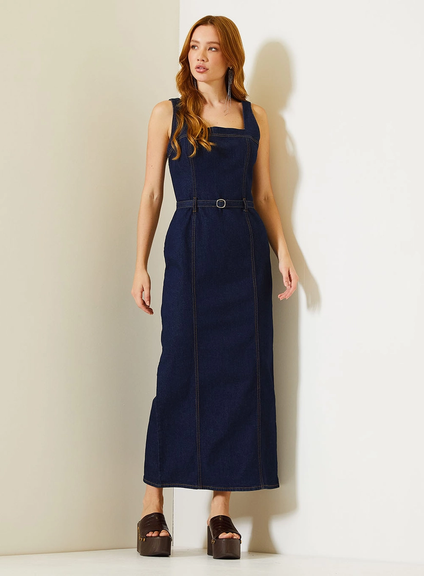 Vestido Jeans Midi Com Alças Largas Índigo 2