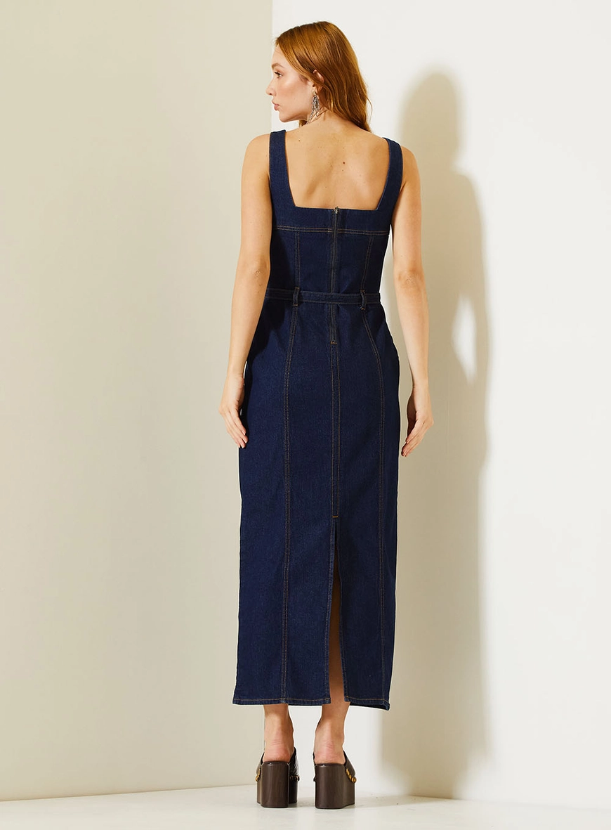 Vestido Jeans Midi Com Alças Largas Índigo 4