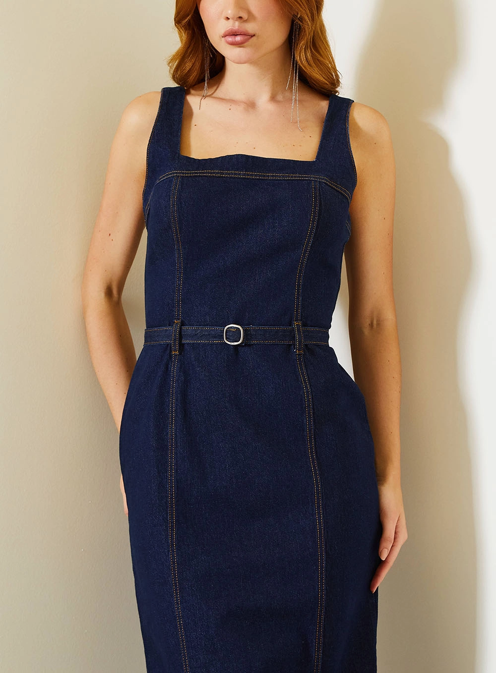 Vestido Jeans Midi Com Alças Largas Índigo 3