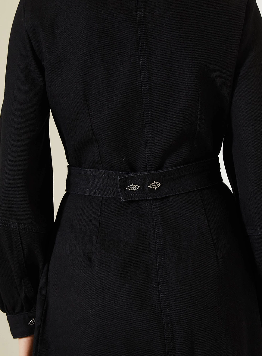 Vestido Curto Jeans Transpassado Com Manga Longa Indigo Preto 5