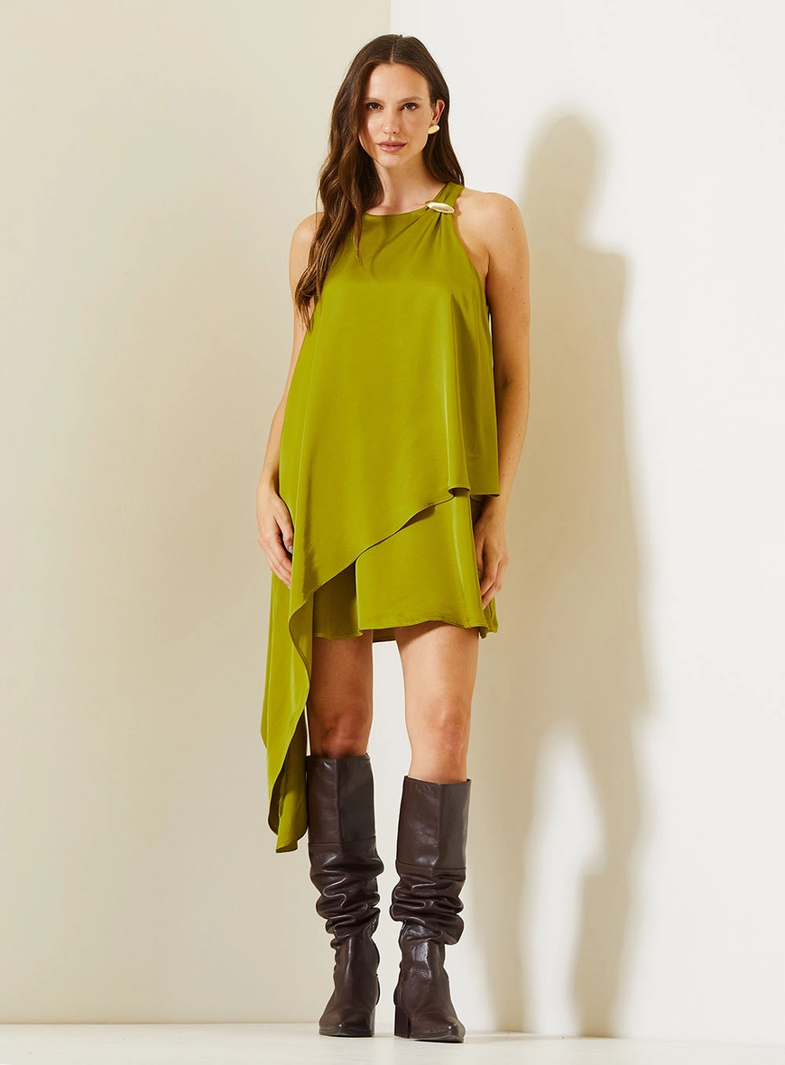 Vestido Assimétrico Comfort Com Argola No Ombro Verde 2