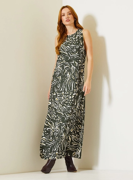 Vestido Longo Estampado Comfort Com Fenda Lateral