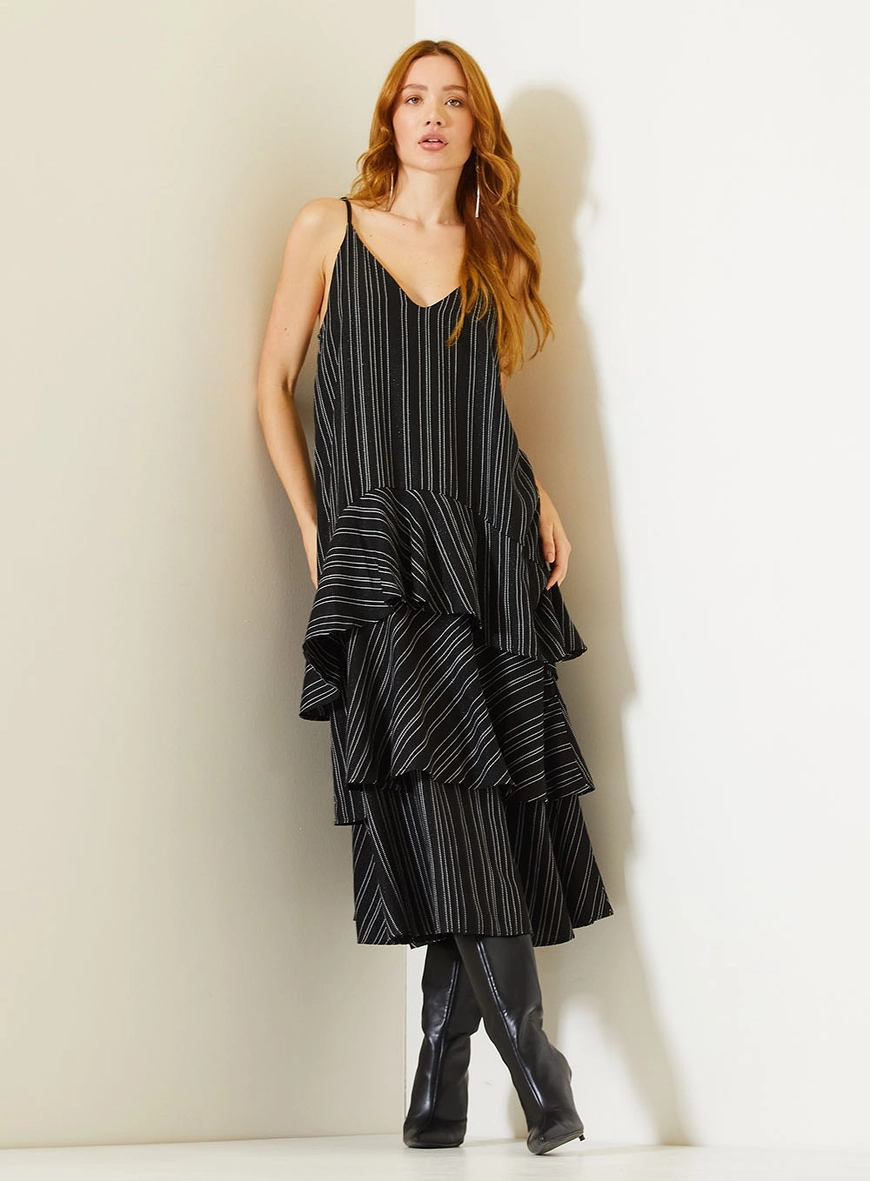 Vestido Midi Comfort Estampado Com Camadas Estampados 1