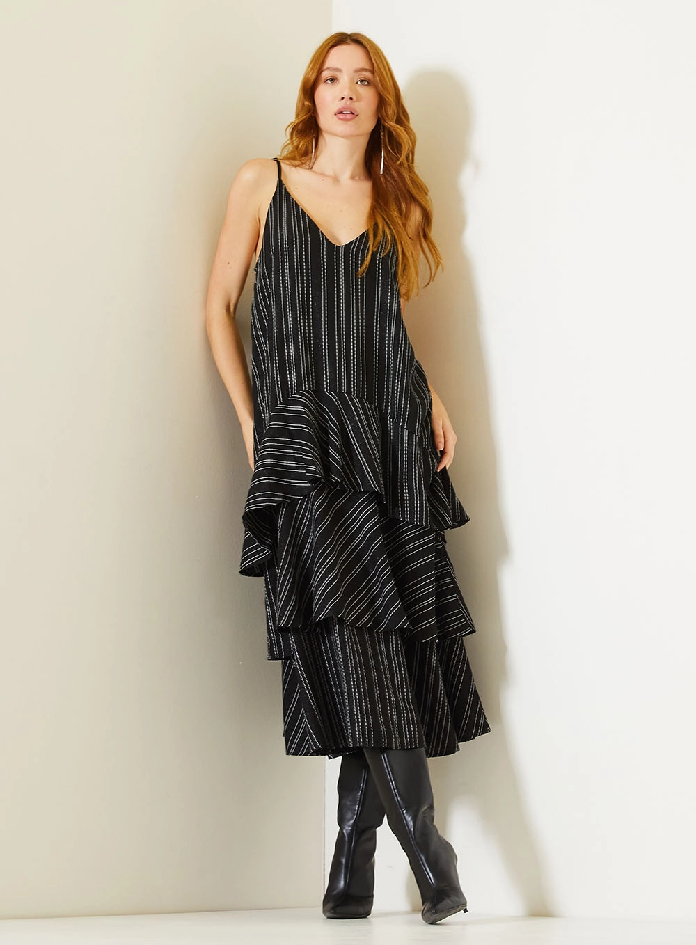 Vestido Midi Comfort Estampado Com Camadas Estampados 1