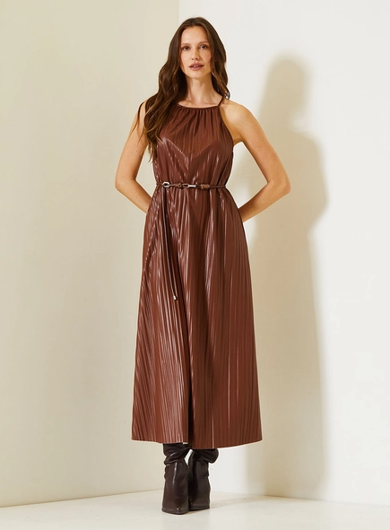 Vestido Plissado Com Cinto