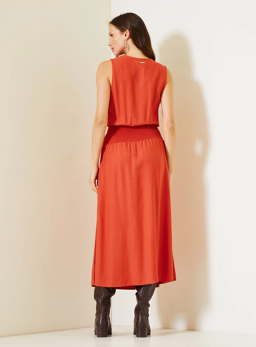 Vestido Longo Comfort Com Transpassado E Lastex Vermelho 4