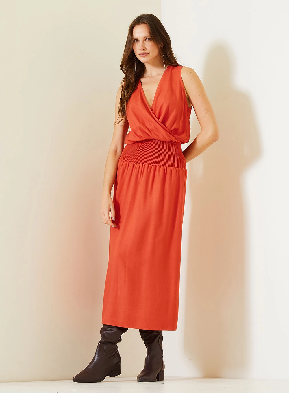 Vestido Longo Comfort Com Transpassado E Lastex Vermelho 2
