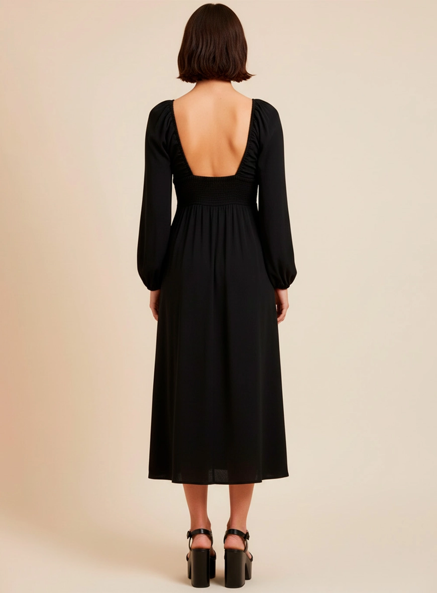 Vestido Midi Comfort Com Fenda Preto 2