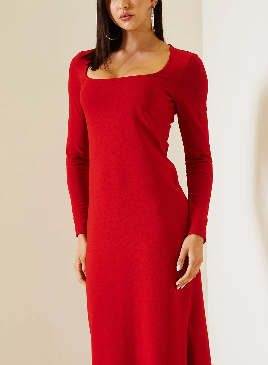 Vestido Midi Comfort Com Manga Longa Vermelho 3