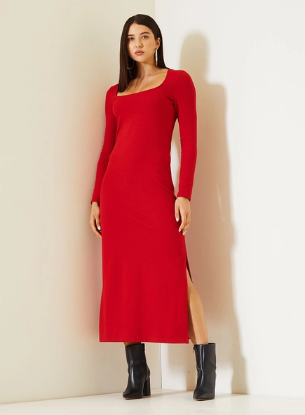 Vestido Midi Comfort Com Manga Longa