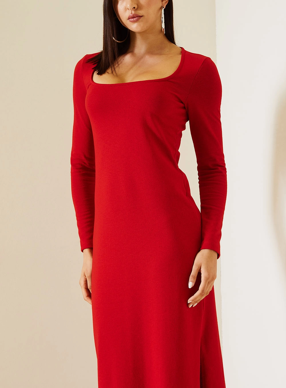 Vestido Midi Comfort Com Manga Longa Vermelho 3