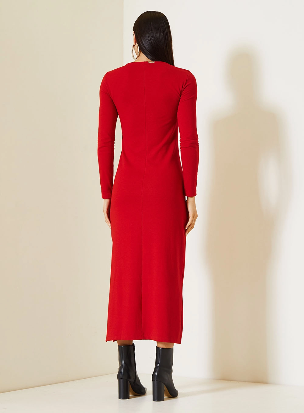 Vestido Midi Comfort Com Manga Longa Vermelho 4