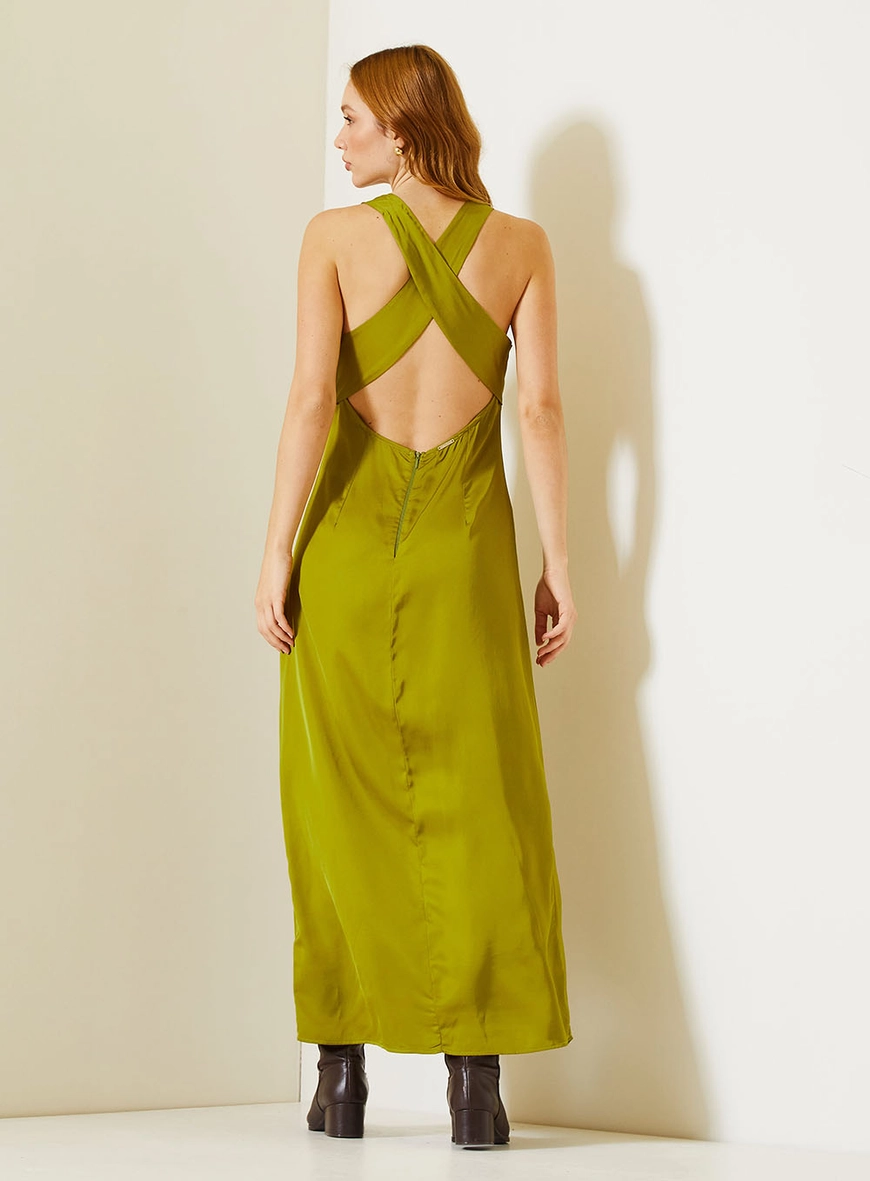 Vestido Longo Acetinado Com Transpasse Costas Verde 4