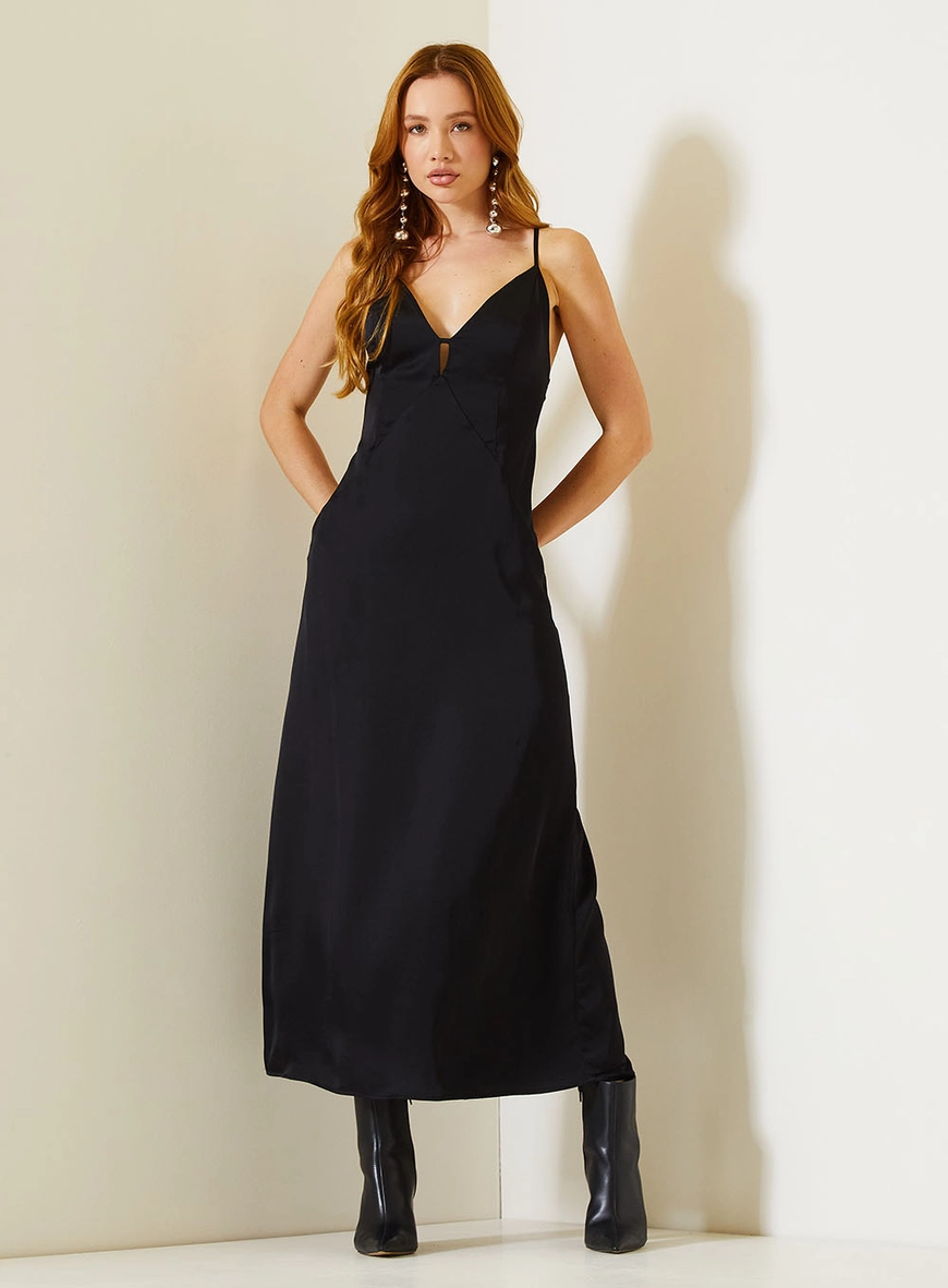 Vestido Longo Comfort Com Alças Finas Cruzadas Preto 2