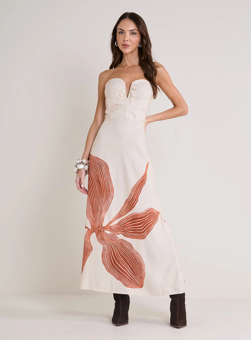 Vestido Longo Amplo Estruturado Lotus Estampados