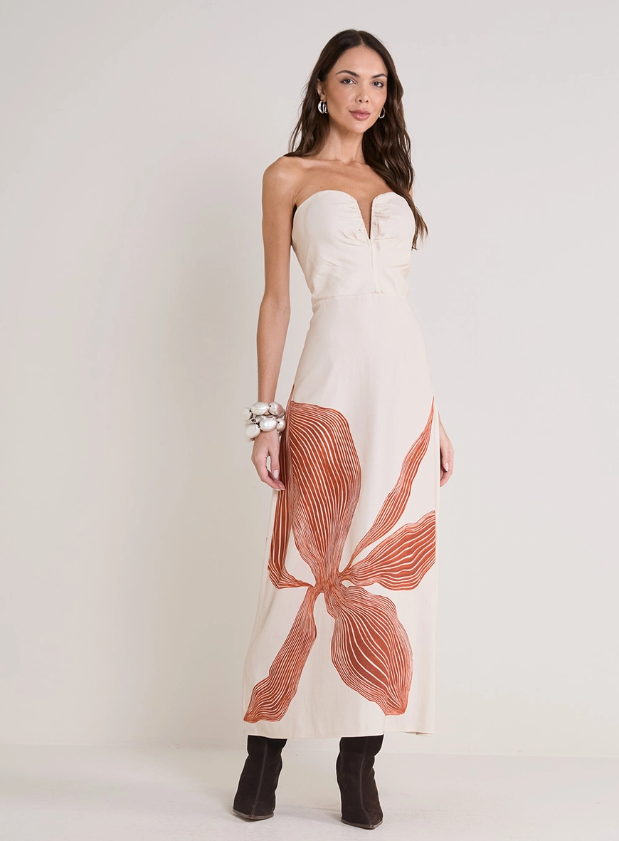 Vestido Longo Amplo Estruturado Lotus Estampados