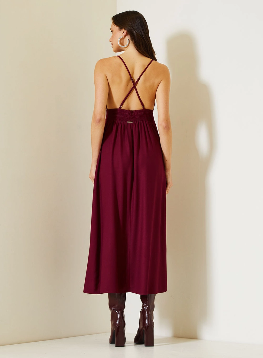 Vestido Midi Comfort Com Alças Finas Bordô 4