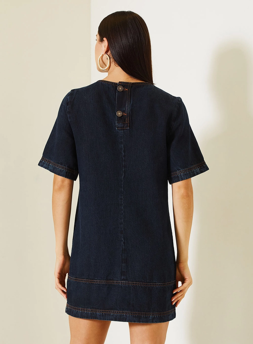 Vestido Curto Jeans Com Linhas Constrastantes Índigo 4