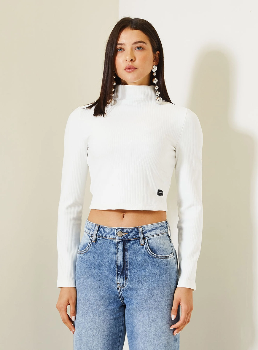 Top Slim Canelado Com Gola Alta Off Shell 1
