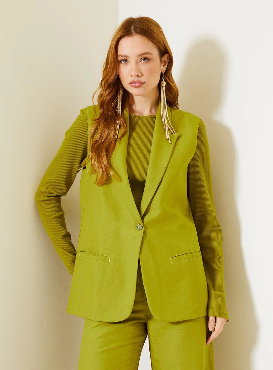 Colete Feminino Alfaiataria Com Abotoamento Único Verde 1
