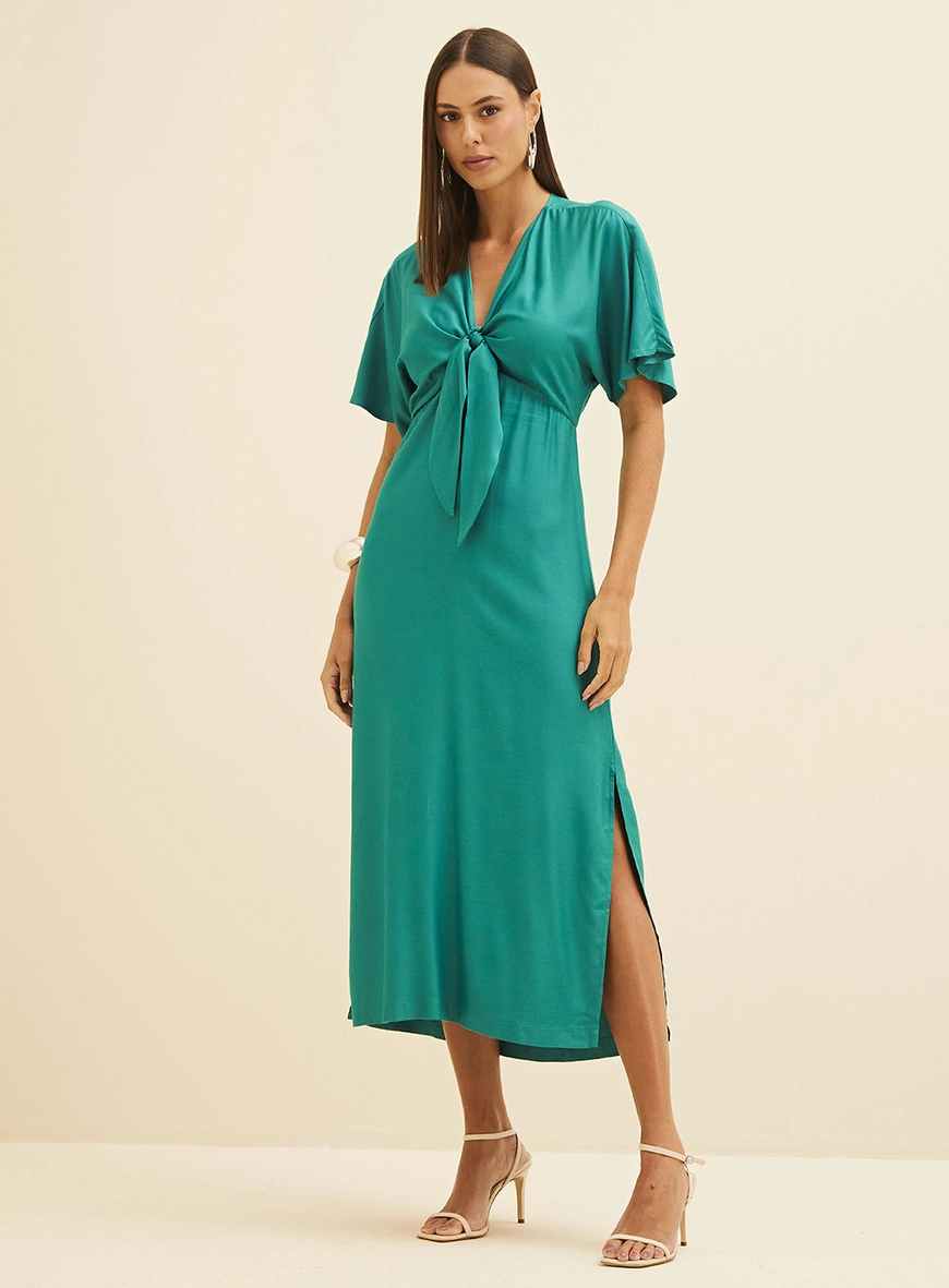 Vestido Midi Reto Com Amarração Verde